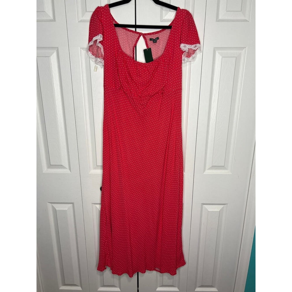 Wild Fable Polka Dot Maxi Dress Cottagecore Boho Coquette Red Rayon XXL - Picture 4 of 10